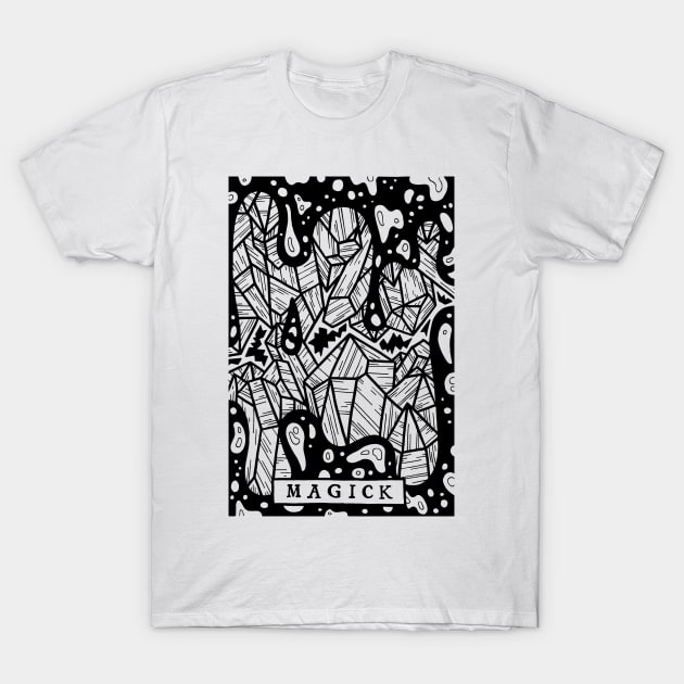 Magick Crystals - Tarot Style Black and White Illustration T-Shirt by bblane